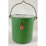 A 20th century green and white enamel bucket, stam