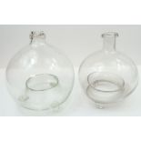 Two Victorian clear glass wasp catchers & a blue g