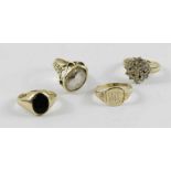 Two 9ct gold signet rings, one set with a black on