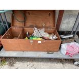 Wooden box containing rope, tools etc