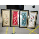 4 silk framed banners of birds & flowers