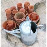 Collection of terracotta plant pots & a galvanized