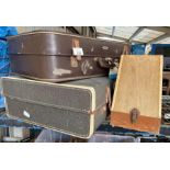 2 vintage suitcases & a cased sewing machine