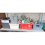 Collection of hand tools, toolbox, vices etc
