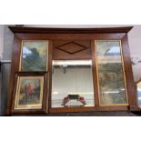 Oak framed over mantel mirror with country scene p