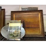 Gilt framed oil on canvas sea/ship scene along wit