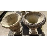 2 reconstituted stone urn planters