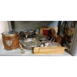 Silver plated items, oak & metal ice bucket etc