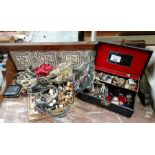 Collection of costume jewellery and jewellery box