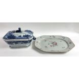 A 19th century blue and white Chinese tureen and c