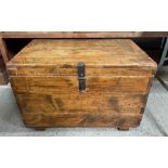 A 20th century pine trunk, with iron swing handles