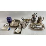 A collection of silver plated wares including teap