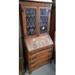 Old charm style oak bookcase bureau