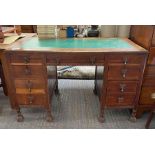 20th century oak kneehole desk with leatherette in