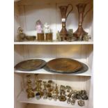 Collection of brass items to include candlesticks,