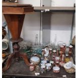 Mahogany sewing/work box along with various glassw