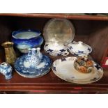 Blue & white ceramics along with a silver plated