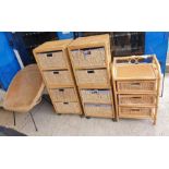 4 wooden and wicker 2 drawer chests, with a wicker