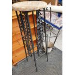 Decorative metal and wooden plant stand along with