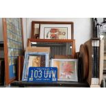 Framed prints, paintings and a vintage style Ameri