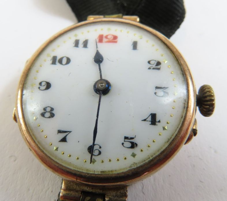 A 9 carat gold trench style wrist watch - Image 2 of 7
