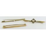 A seed pearl set bar brooch, stamped ‘9ct’; a 9 c