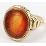 A 19th century carnelian intaglio ring of a classi