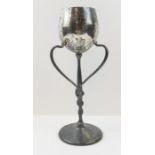 A silver Art Nouveau goblet, the two handles snake