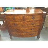 A Victorian bow front mahogany chest of drawers, w