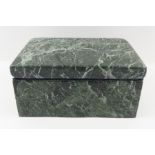 A veined mid green hard stone box, with lift off l