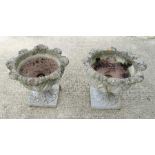 2 reconstituted stone planters with bases