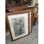 Set of 4 hunting prints in oak frames