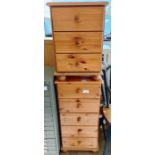 Pine chest of 5 short drawers along with a pine be