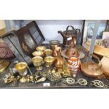 Various brass & copper ware to include a watering