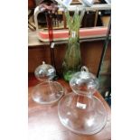 2 antique glass smoke bells along with 2 art glass