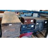 4 wooden storage boxes on castors containing hand