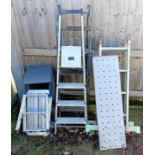 Collection of metal step ladders, roof ladder, ste