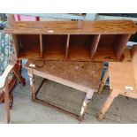 Hardwood armchair, oak side table, oak shelving un