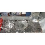 Various glassware including a large fish bowl