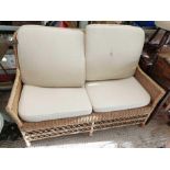 Wicker & bamboo 2 seater settee with cushions