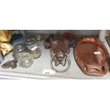Cast iron rams head, inkwells & a copper tray sign