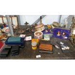 Vintage tins, light fittings, cutlery boxes & othe
