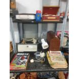 Vintage Bush record player, cased sewing machine,