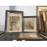 2 framed Nautical prints along with framed cigaret