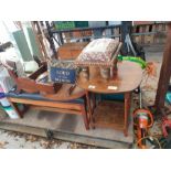 Mid century style teak bench along with a folding