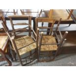 2 rush seated chairs along with 2 others