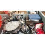 Silver plate to include cutlery, trays and glasswa