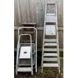 Collection of metal step ladders & 1 wooden