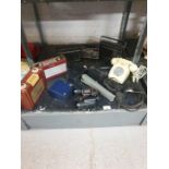 Vintage telephone, radio, binoculars and other ite