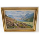 Arthur T Blamires, oil on board of Buttermere, 51c